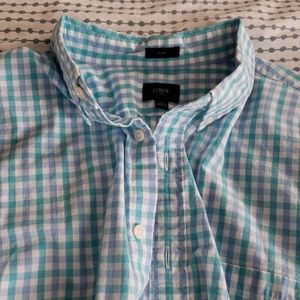 JCrew Aqua Gingham Button Down